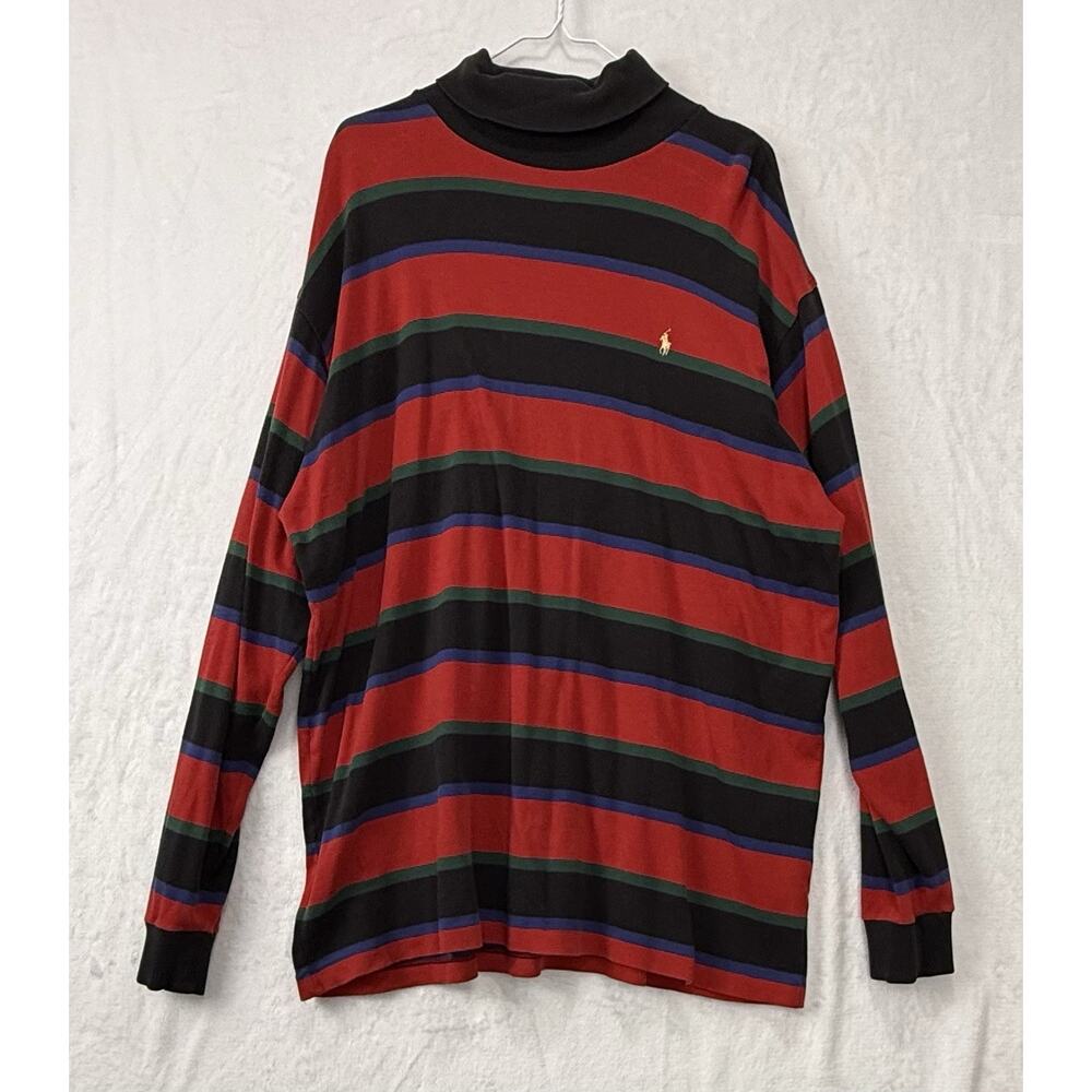 Vintage 90s Polo Ralph Lauren Turtleneck 100% Cotton Men Thick Stripes Size XXL